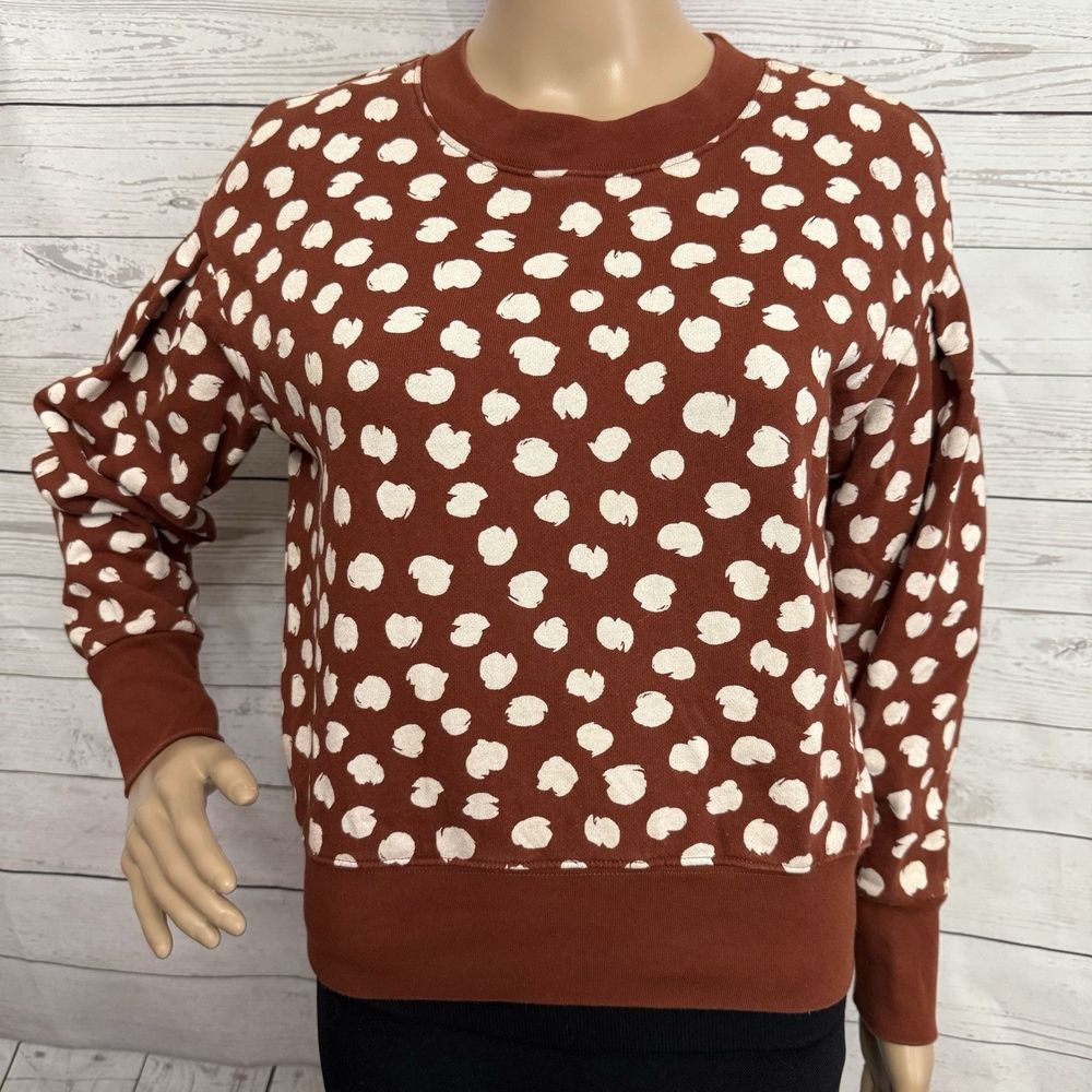 Madewell Cropped Sweatshirt XS Brown White Cotton Print Long Sleeve Casual Top